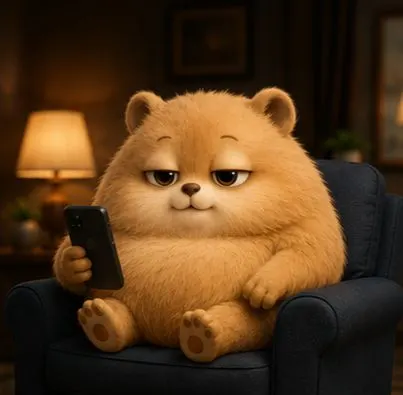 Pika in an armchair with a phone