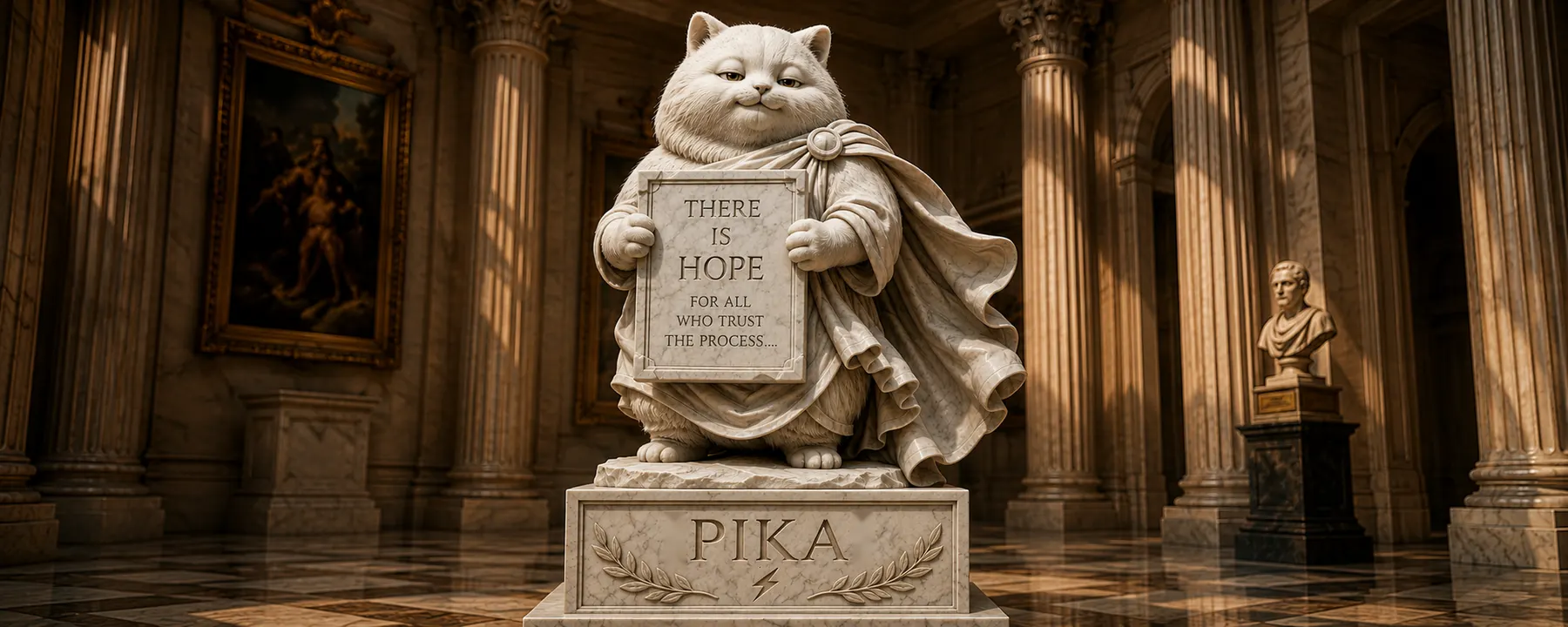 Marble statue of Pika in a grand hall